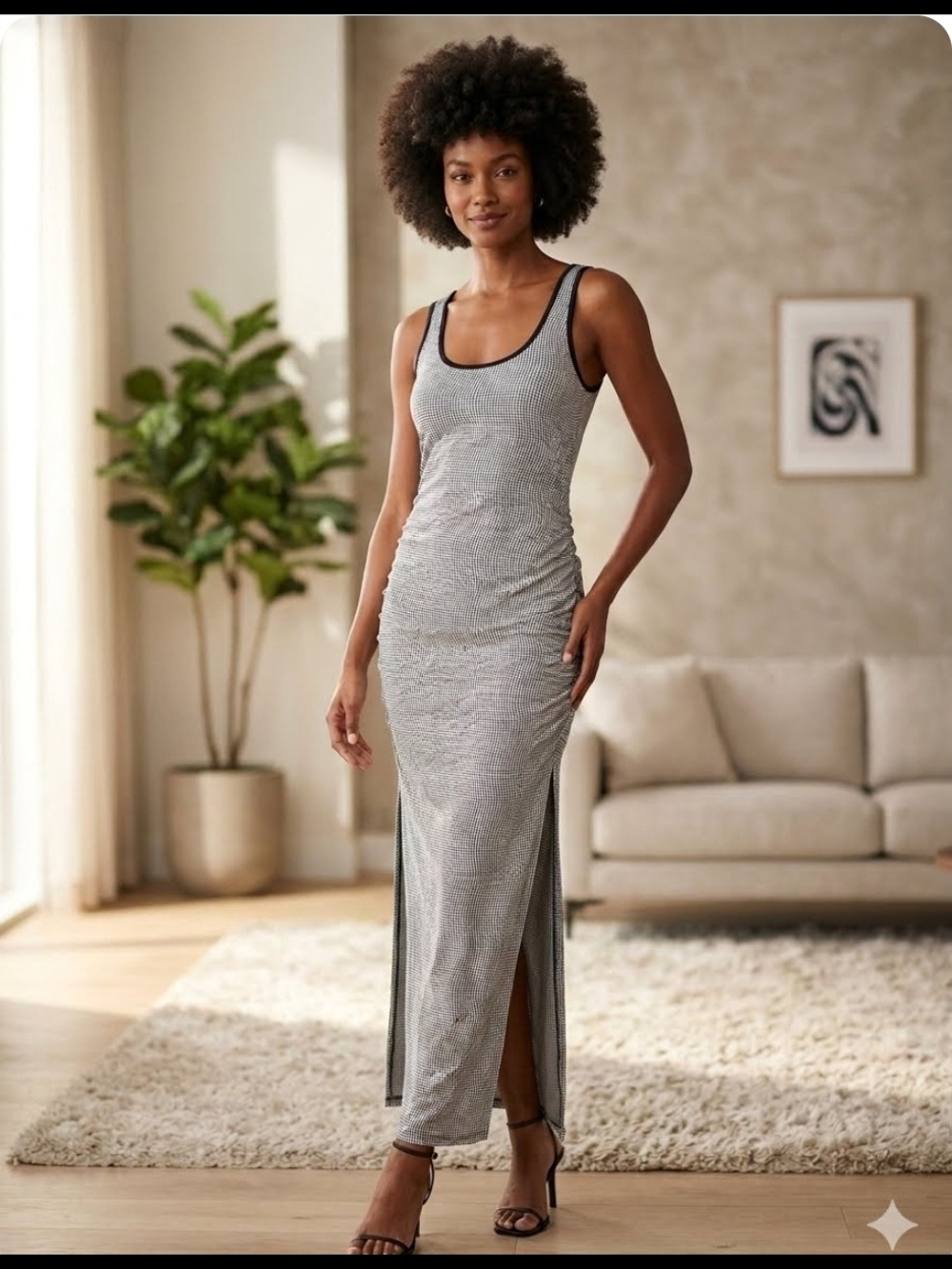Massimo Silver Tank Maxi Dress with Black Trim